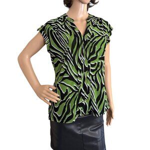 Worthington Womens Green Zebra Print Blouse Size Large Sleeveless V Neck Top